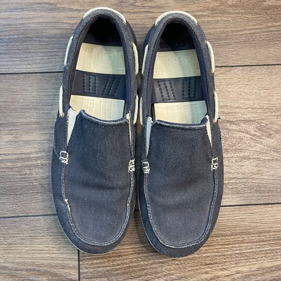 CROCS Beach Line Canvas Boat Shoes Men's Size 8 Navy Stucco Color 202774 Slip On - Picture 4 of 9